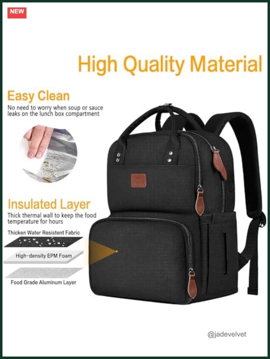 Insulated Lunch Laptop Backpack, Water Resistant 15.6\